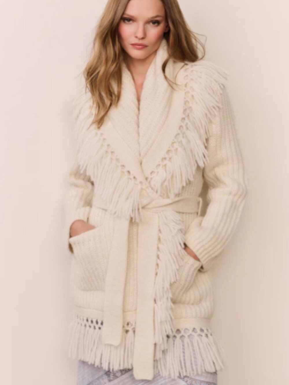 NWT LoveShackFancy Daphira Fringe Alpaca Wrap Cardigan
